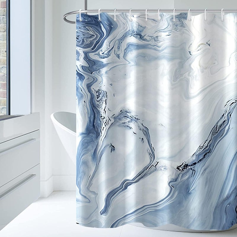 AWERT Blue Marble Shower Curtain - Waterproof for Bathroom Decor, Printed Washable With Hooks, 60x72 Inch - Image 1